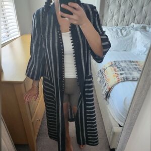 Striped Black and Gray Long Cardigan